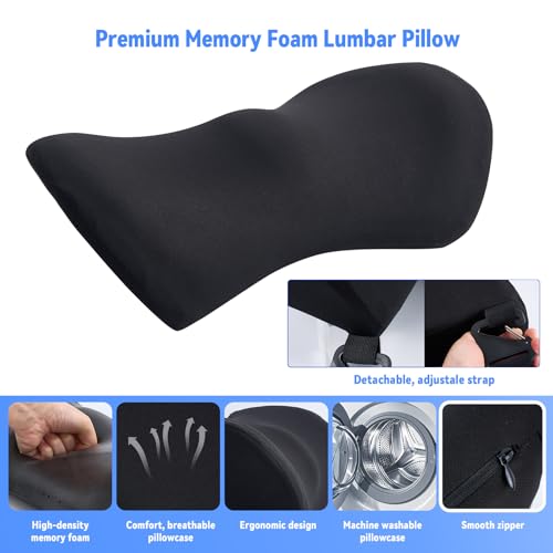 Lumbar Support Pillow for Office Chair and Car Seat, Lumbar Pillow with Adjustable Strap, Memory Foam Back Pillow for Lower Back Pain Relief, Back Support Pillow for Sitting, Driving, Traveling