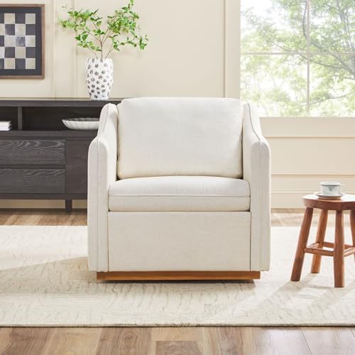 Walker Edison Nash Modern Farmhouse Linen Swivel Accent Chair, Cream