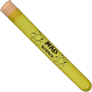 (Custom Prints) Mad Science, 16x125mm Yellow Test Tubes, White Hollow Bottom Caps, Polypropylene, Karter Scientific (Pack of 50)