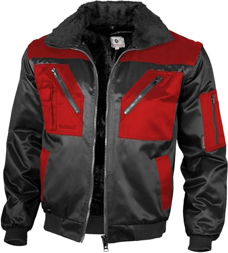 Qualitex - Chaqueta de piloto, 60% algodón, 40% poliéster, 265 g/m² aprox., con forro de piel sintética y mangas separables, todo el año, unisex, color negro - blanco / rojo, tamaño XL