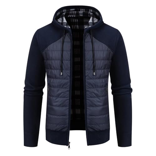 Jinsha Cárdigan de Punto para Hombre Suéter Grueso con Capucha con Cremallera Cálido Forro Polar Elegante Ocio Clásico Moda Empresarial Chaqueta para Otoño Primavera Invierno Gris Azul XL