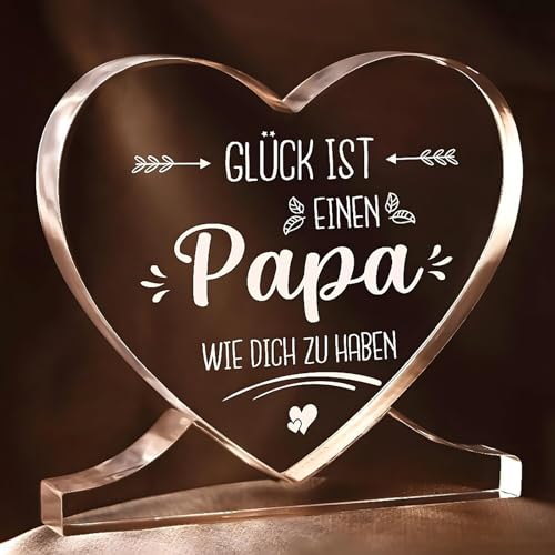 Papa Geschenk, Geburtstagsgeschenk für Papa von Tochter & Sohn – Herz Acryl Dekoration, Bester Papas Geschenke, Geschenk Papa Geburtstag, Geschenke für Väter zum Geburtstag, Vatertag (Transparent)