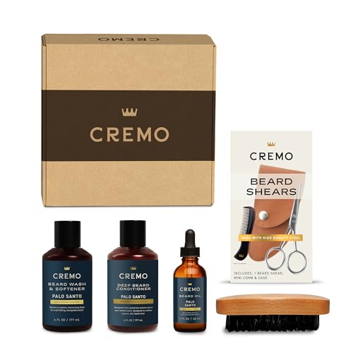 Cremo Palo Santo 2n1 Beard Wash & Softener + Deep Conditioner + Oil + Brush and Shear Set for A Full Beard Regimen