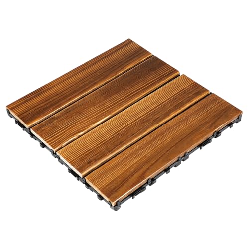 HOMSFOU Dalles De Terrasse Bois Interlockables Pour Revêtement De Sol Extérieur Carrelage De Jardin Résistant Et Élégant Pour Balcon Et Terrasse