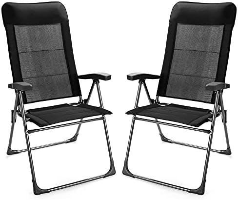 Giantex Set of 2 Patio Dining Chairs, Folding Patio Chairs, Outdoor Lawn Chairs with Adjustable Backrest and Headrest, Sling Camping Chairs, Portable Armchair for Porch Poolside Garden Backyard