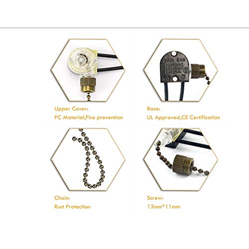 Pull Chain Switch, Ze-109 Ceiling Fan Light Switch, On-Off Speed With Pull Chain Compatible With Ceiling Light Fans, Lamps And Wall Lights. (Bronze) #TOP3