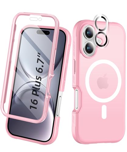 BANLEA Magnetic for iPhone 16 Plus Case Built-in Screen Protector, Pink