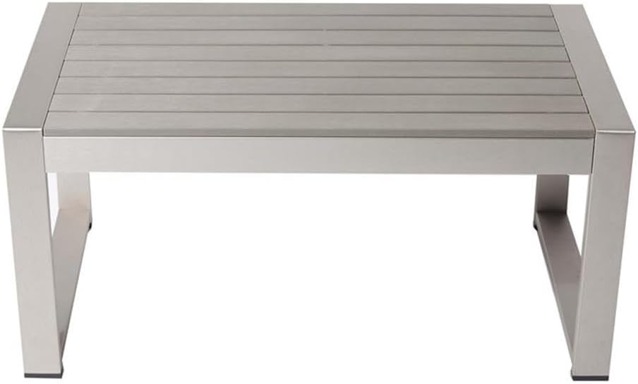 Pemberly Row Outdoor Coffee Table, 35" W x 19" D x 17" H, Aluminum Frame with Polyresin Top, Gray Taupe Finish, Modern Style, Rust-Resistant Design for Patio or Deck Use