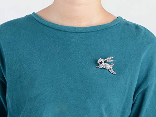 Alilang Silvery Tone Iridescent Rhinestones Rabbit Bunny Hop Brooch Pin #TOP4