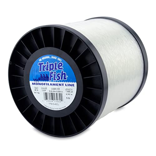 Triple Fish Monofilament Line, 40 lb / 18.1 kg Test, .024 in / 0.60 mm Dia, Clear, 5 lb / 2.26 kg Spool, 7400 yd / 6767 m