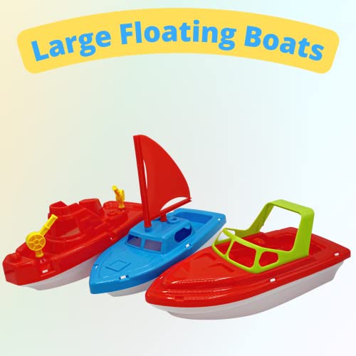 Toy Boat Bath Toys For Kids & Toddlers 3 Pack - Large 10" Floating Toy Boats For Bathtub, Kids Pool Toys, Beach Toys Outdoor Water Play By 4E's Novelty #TOP1