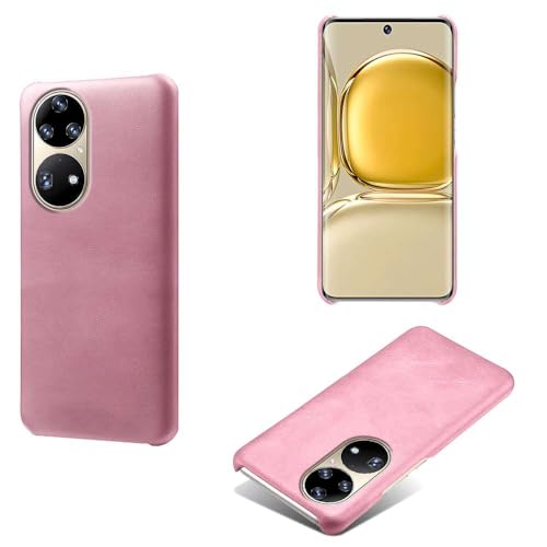 Funda para Huawei P50 Pro,Antideslizante,Protección contra caídas,Casca Trasera de Color sólido Simple,Diseño de Cuero de imitación de plástico-Pink