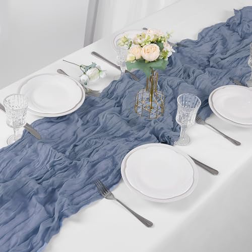 Bailarina 12 Pack Cheesecloth Table Runner 17x108 Inch Long Gauze Cheese Cloth 9ft Wrinkled Sheer Table Runner for Wedding Reception Birthday Party Table Decoration (Dusty Blue) by Bailarina - Used condition - Image 2