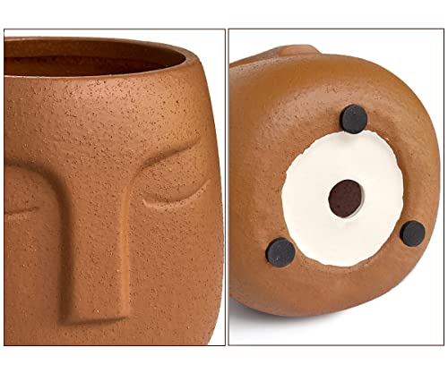 Gelive Ceramic Face Succulent Head Planter With Drainage Hole Head Vase Modern Statue Flower Pot Windowsill Plant Box Artsy Home Decoration Indoor Outdoor (Brown) #TOP4