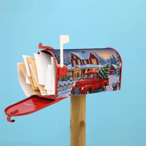 Image of 25.5x21 Inch Christmas Red Truck Mailbox Cover Magnetic