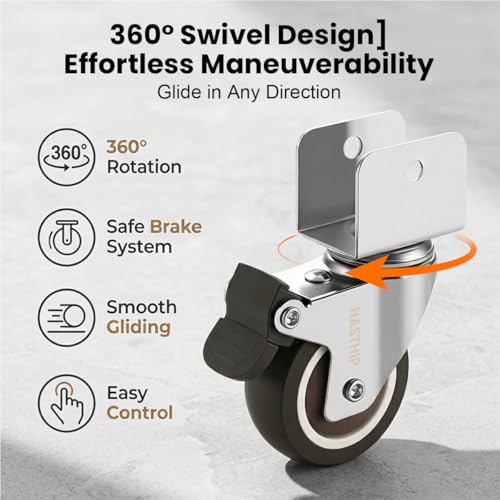 Image of HASTHIP 4PCS 1 Inch U-Shaped Swivel Caster Wheels, Heavy Duty 360 Rotating TPR Wheels, Quiet Rolling Furniture Casters with U-Bracket Mount & Screws for Cart, Shelf, Workbench & DIY Projects