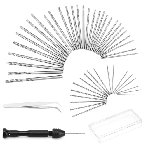 QWORK® 51 Stück Mini Spiralbohrer Bits Set mit 48 Spiralbohrer Bits (0.5-3.0mm) und Pinzette Für Handwerksbohrungen