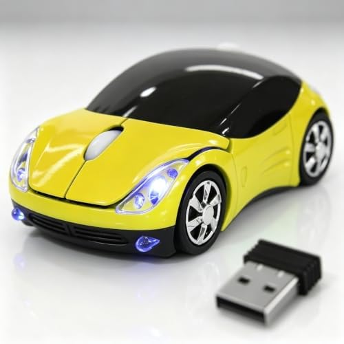Mxqtuv Yellow Cute Wireless,2.4G with USB Reciver 1600DPI Car for Computer Wireless for Laptop Computer Tablet for for OS for （Yellow） Gift for — view 5