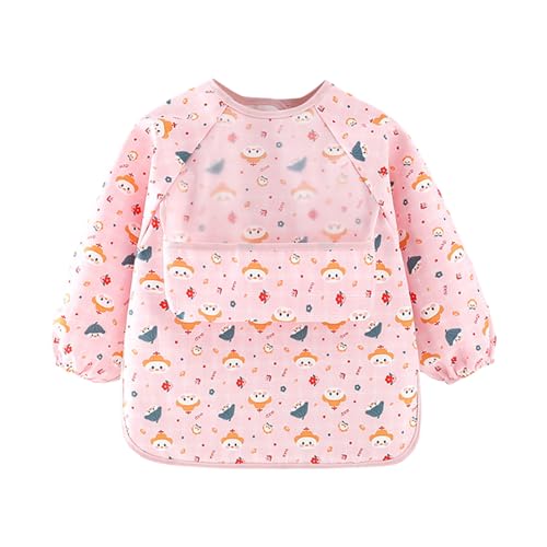 Bavaglini a maniche lunghe, manicotti elastici portatili per il massimo comfort | Grembiule antimacchia in tessuto traspirante per pasti di casa per ragazzi e ragazze, Rosa, Se référer au descriptif