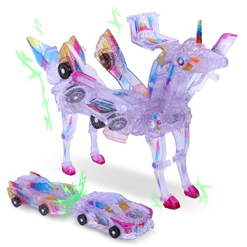 SOYUOI 2-in-1 Transforming Unicorn Car Toy - Magnetic Collision Robot Cars for Kids | Exciting Transformation Playset for Boys & Girls | Perfect Birthday
