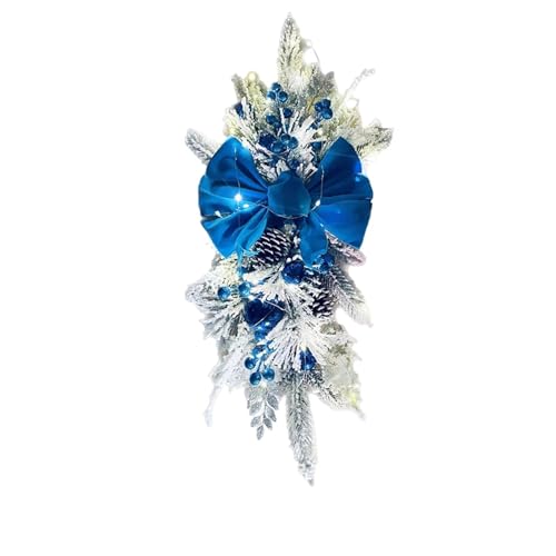 Artificial Christmas Swag Prelit Teardrop Swags Christmas Wreath with Lights Xmas Stairway Swag Christmas Decorations for Indoor Outdoor Home Decor (1PCS, Blue)