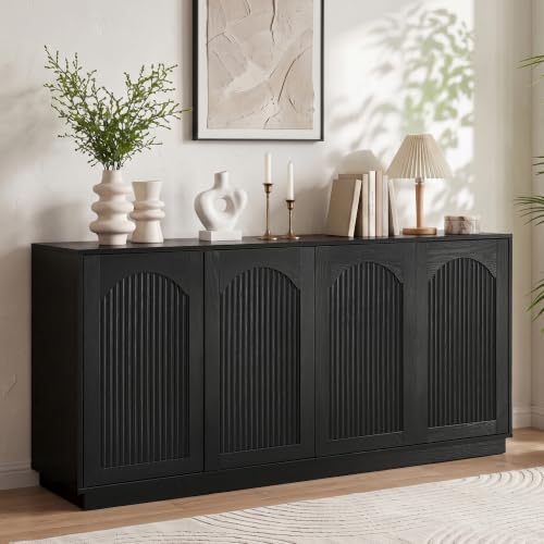 Image of LKTART 64 inch Modern Sideboard Buffet Cabinet with Arched Fluted Doors, Black