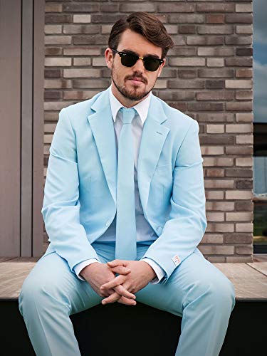 Opposuits Cool Blue Solid Light Blue Suit For Men Coming With Pants, Jacket And Tie, Cool Blue, Us40 #TOP5
