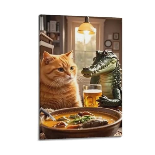 Poster suspendu haut de gamme chat orange et crocodile 40x60 cm ZHOUKEG