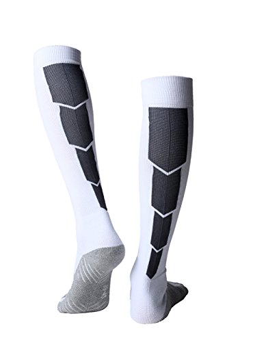 Matari Mens Sports Athletic Compression Football Soccer Socks Over Knee High Team Socks (one size, White)3