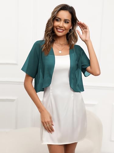 Image of Missufe Women's Summer Short Sleeve Cropped Shrugs Sheer Lightweight Chiffon Bolero Cardigans