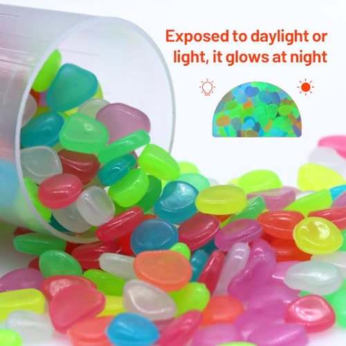 AIMEKE 500 Stück Leuchtsteine Bunt Muggelsteine Leuchtende Kieselsteine Garten Nachtleuchtende Dekosteine Fluoreszierende Steine Gartendeko Leuchtkiesel für Kinderzimmer Balkon (Bunte Elliptisch)