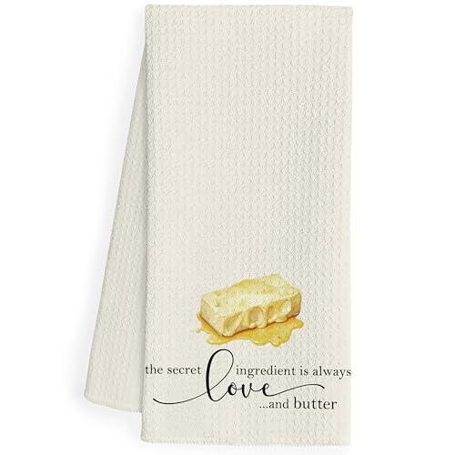 QEJ Butter Gifts Kitchen Dish Towels, Baking Lovers Gifts, Baker Gift, The Secret Ingredient is Always Love and Butter Decorative Hand Tea Towels for Kitchen, 16x24 Inch