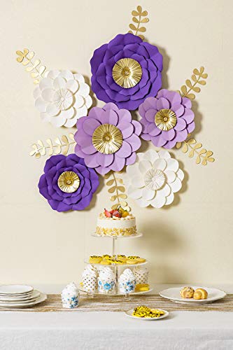 3D Paper Flower Decorations, Giant Paper Flowers, Large Handcrafted Paper Flowers (Purple, Lavender, Beige, Set Of 6) For For Wedding Backdrop, Bridal Shower, Table Centerpieces, Nursery Wall Decor #TOP1