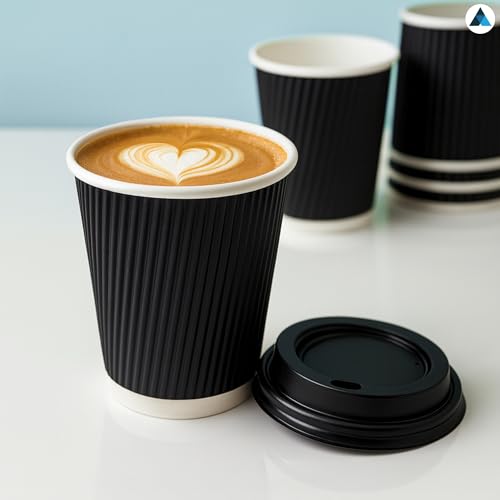 Nationwide Paper 8oz Triple Wall Ripple Paper Cups with Lids Black Insulated Disposable Takeaway Coffee Cups for Hot Drinks, Tea, Cappuccino & Espresso, Recyclable Catering Tableware (Pack of 100) - Image 5