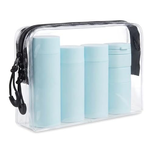 Bouteilles de voyage TSA lot de 5 flacons rechargeables bleu pour produits de toilette en avion