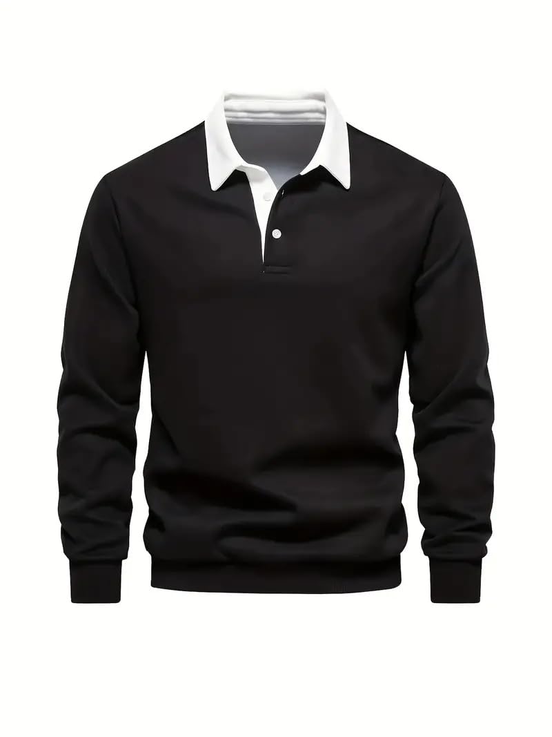 Men Polo Neck Long Sleeve Tshirt(Mens Polo Sweatshirt-Black)
