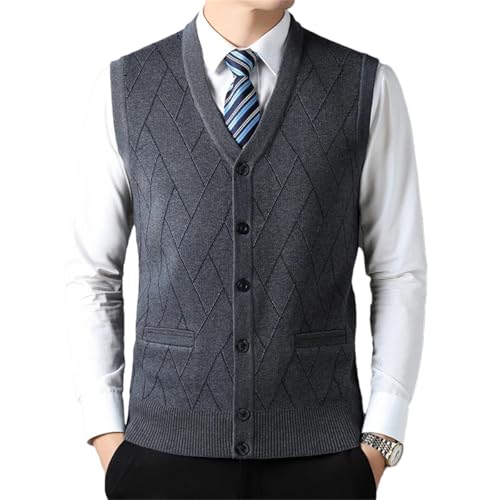 Men Soft Wool Knit Vest Buttons Sleeveless Cardigan V Neck Basic Autumn Winter Argyle Vintage Waistcoat