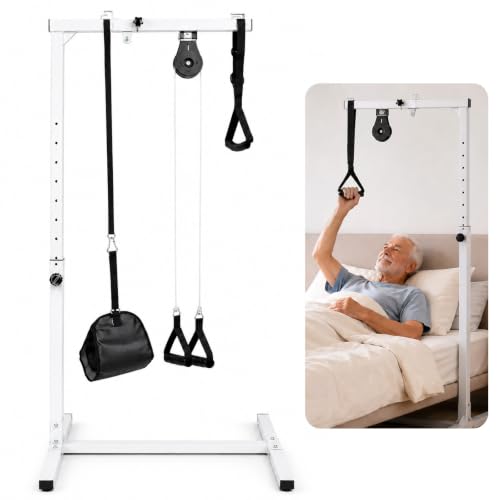Mvellir Unabhängige Aufrichthilfe für Senioren, 130-175 cm Höhenverstellbarer Bettgalgen Freistehend, H-förmiger Sockel, 100 kg Tragkraft Stabiler Aufstehhilfe Galgen für Bett für Pflegebett