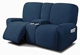 ULTICOR Sofá biplaza reclinable con funda de consola central, funda de sofá biplaza elástica de 8 piezas, funda de sofá reclinable de 2 asientos, gruesa, suave, lavable, (estilo 2) (azul marino)