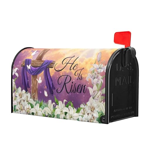 Image of Kawani Happy Easter Purple Mailbox Covers Magnetic Spring Lilies Floral Mailbox Cover Standard Size 18 X 21 Inch Easter He is Risen Wrap Post Letter Box Decorative for Outdoor Home Garden Yard