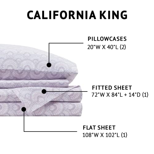 Image of Comfort Spaces 100% Cotton Percale Sheet Set Cal King 4 Pcs, Tabitha Purple