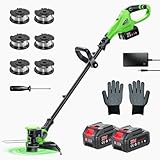 21V Cordless String Trimmer Weed Wacker Edger, Electric Weed Wacker Battery Powered with 2 x 4.0Ah Batteries, 12 Inch Grass Trimmer with Auto Feed, Digital Display Lawn Edger for Yard Garden-Green