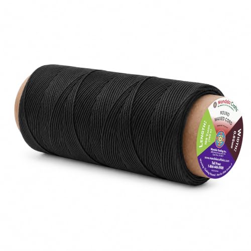 Mandala Crafts 100M 0.65mm Black Round Waxed Thread for Leather Sewing