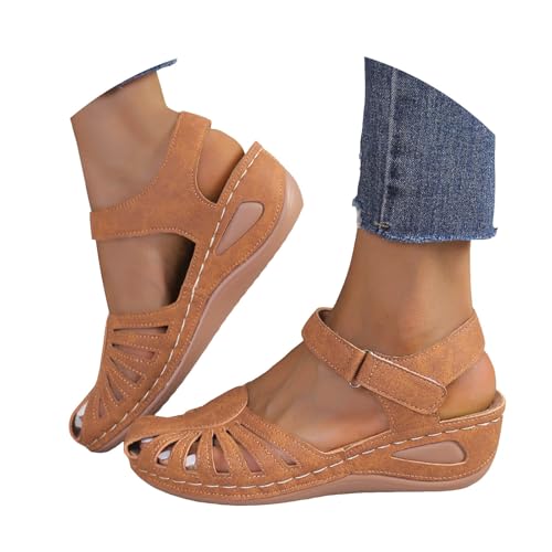 Hbeylia Women's Closed Toe Wedge Sandals with Arch Support