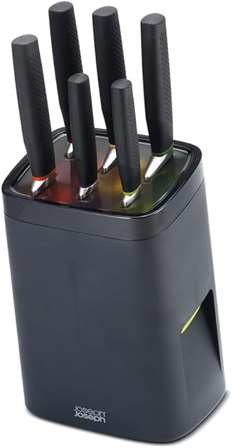 Joseph Joseph LockBlock, Self-Locking Knife Block with 6 Stainless Steel Knives, Black