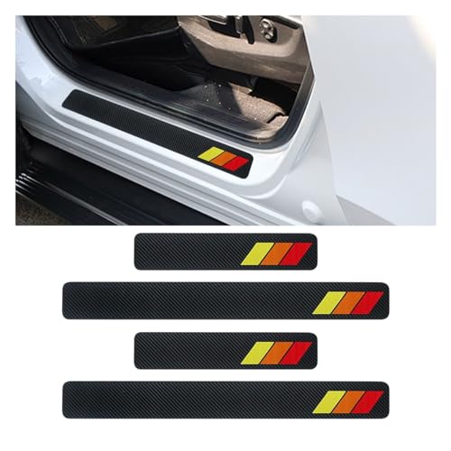 4PCS Tri-Color Door Sill Protectors, Carbon Fiber Door Threshold Protection, Front/Rear Door Sill Plate Step Guard, Anti-Scratch Entry Guard Sticker for Highlander Tacoma TRD 4Runner Rav4 (Red)