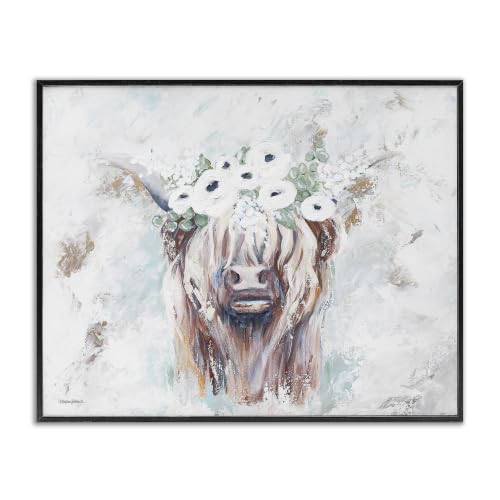 Rustic Longhorn Cattle Floral Blossoms, 16 x 20 Inch Framed Giclée Print