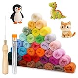 Redamancy 36 Farben Filzwolle Set mit Filznadeln, Märchenwolle 108g, Filzen Starterset, Trockenfilzen und Nassfilzen Schafwolle Set für Anfänger DIY Craft Projekte