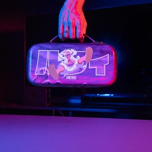 Konix One Piece Housse de Protection et Transport Nintendo Switch 2 - Rangement Accessoires - 8 Compartiments Jeux - Motif Luffy Gear 5 - Violet