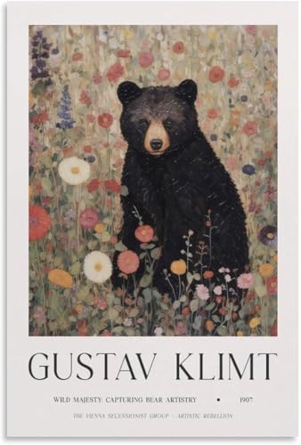 Gustav Klimt affiche Ours et fleur pour salon moderne 50x70